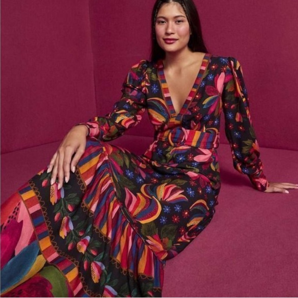 FARM Rio NWT Size XS - Black Banana Sky Viscose Vibrant Maxi Dress